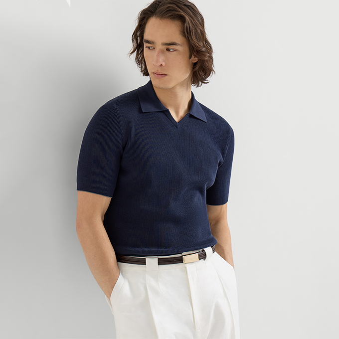 brunello cucinelli short sleeve cotton knit v-neck polo